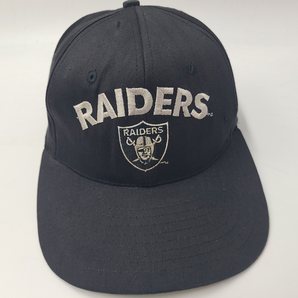 Vintage Oakland Raiders Hat Snapback AJD Black Silver NFL‎ Football Logo 90s Men